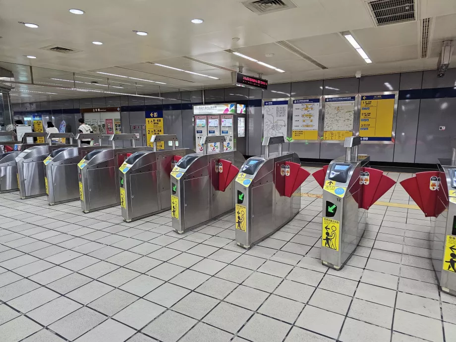 Turnstiles at the entrance to the metro