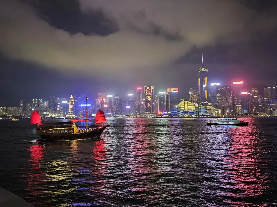 Vista de la isla de Hong Kong desde el paseo marítimo de TST