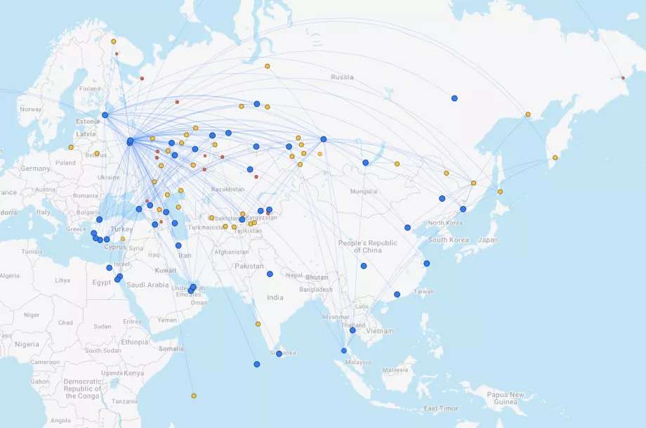 Route map Aeroflot