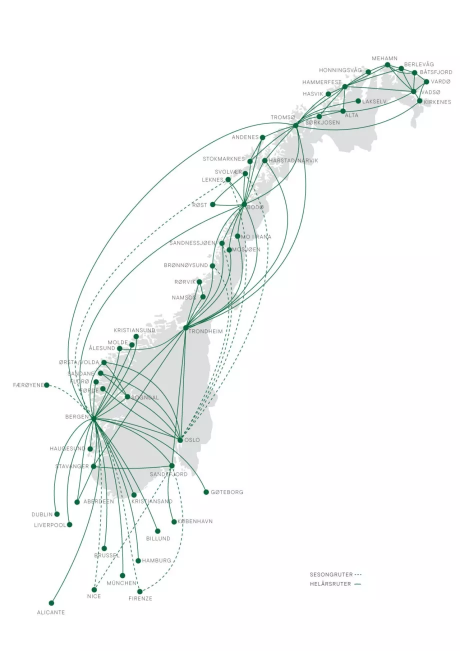 Mapa de la ruta Wideroe