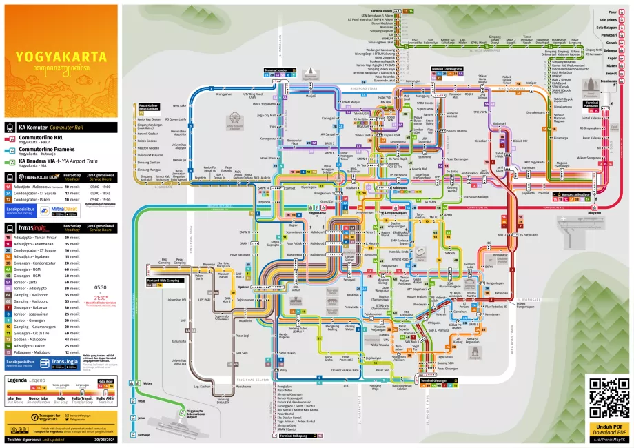 Mapa de autobuses y trenes de Yogyakarta