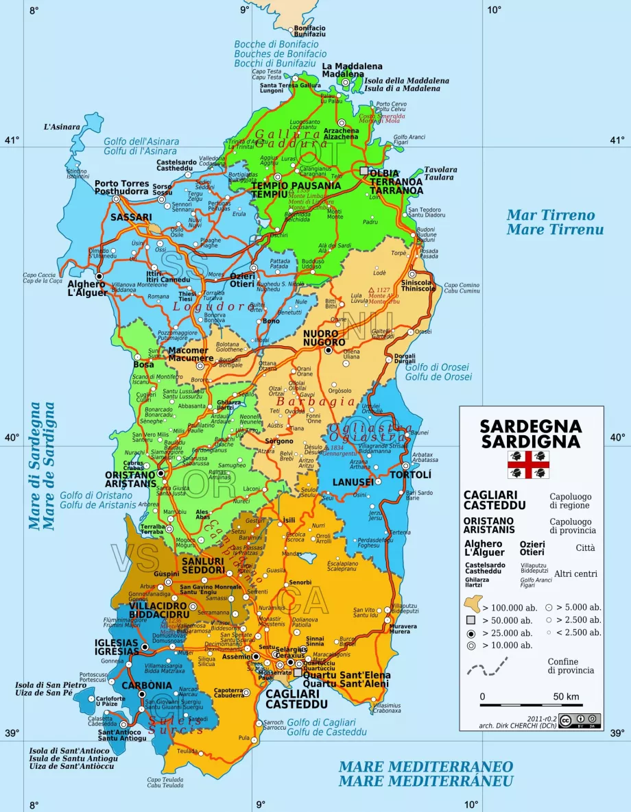 Mapa de carreteras de Cerdeña