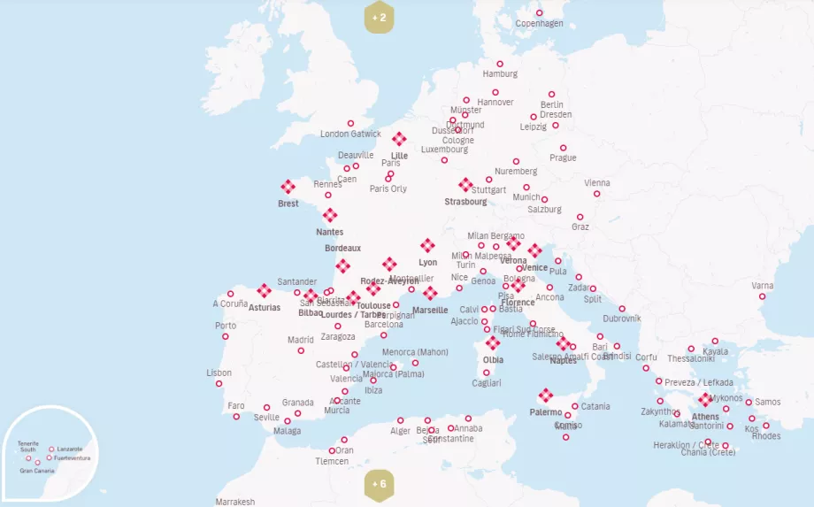 Mapa de destinos Volotea