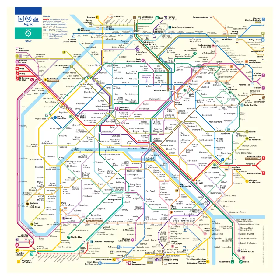 Plano del metro del centro de París