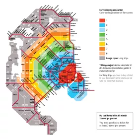 Mapa de las zonas de transporte público de Copenhague y alrededores