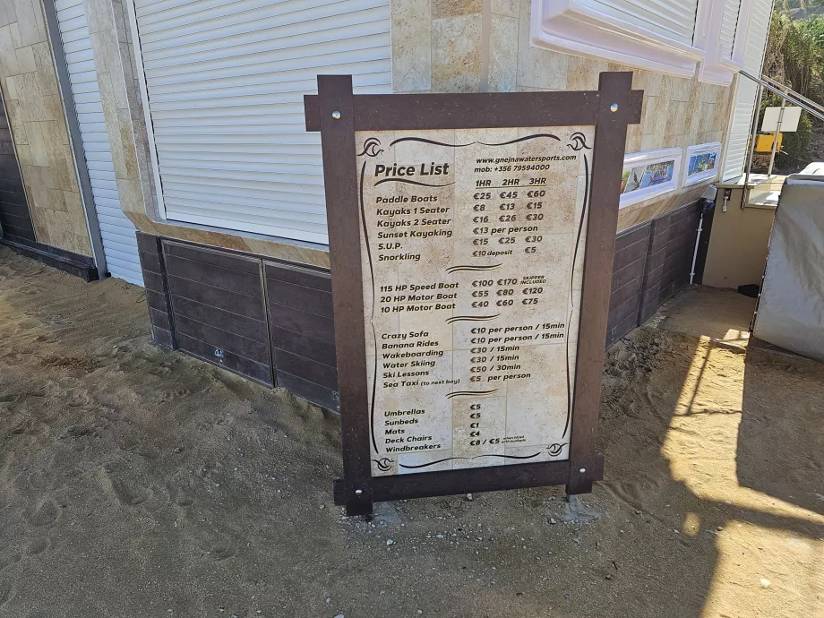 Precios de los servicios en Bahía de Gnejna