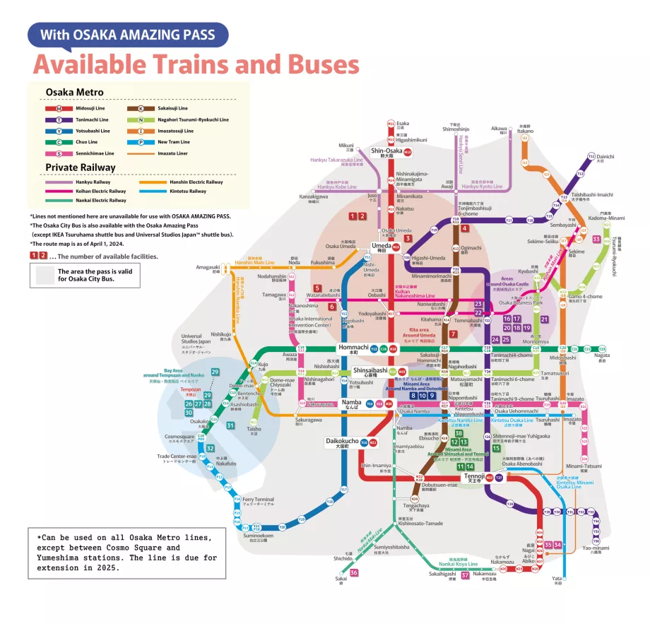 Mapa de enlaces de Osaka Amazing Pass